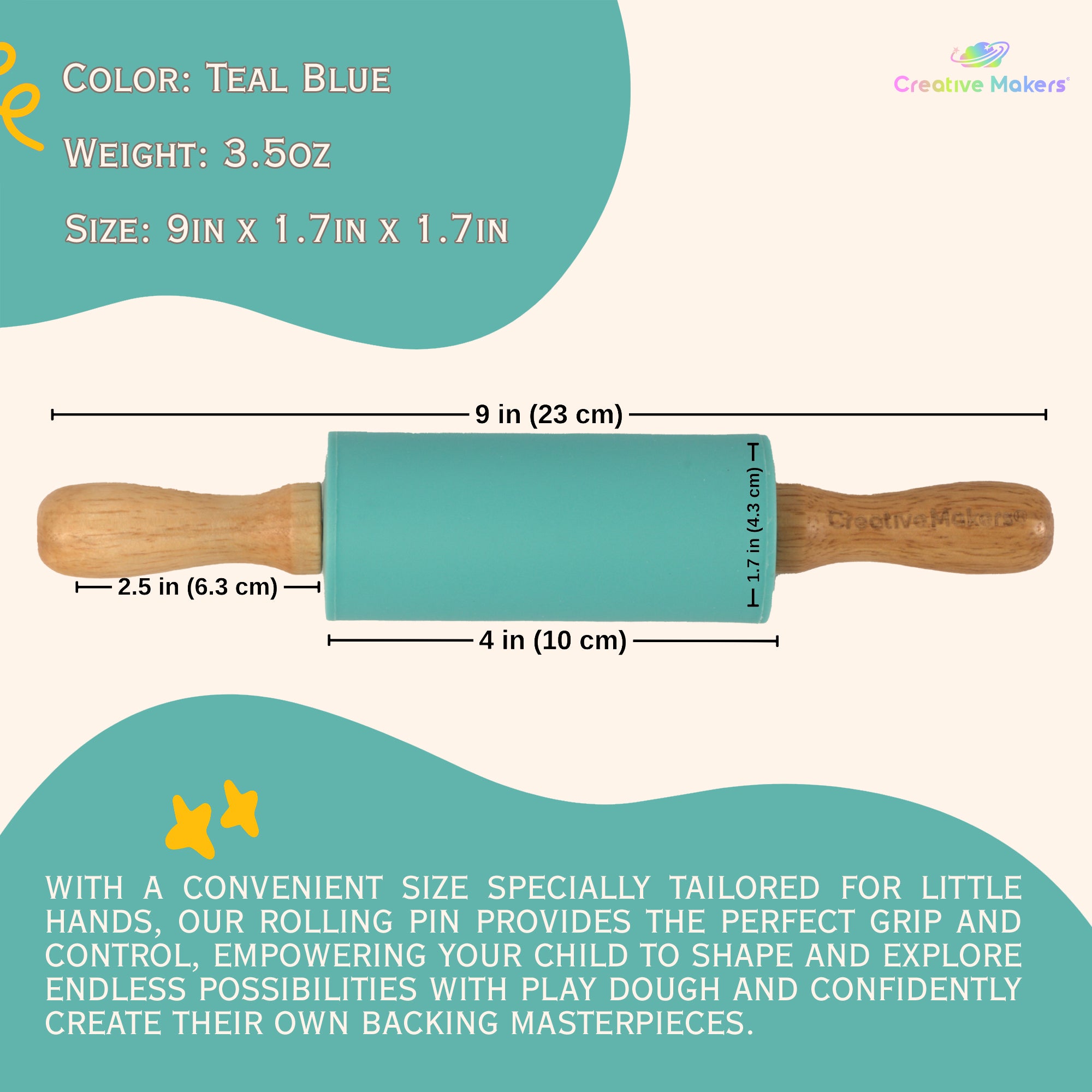 Teal Blue Mini Maker's Rolling Pin