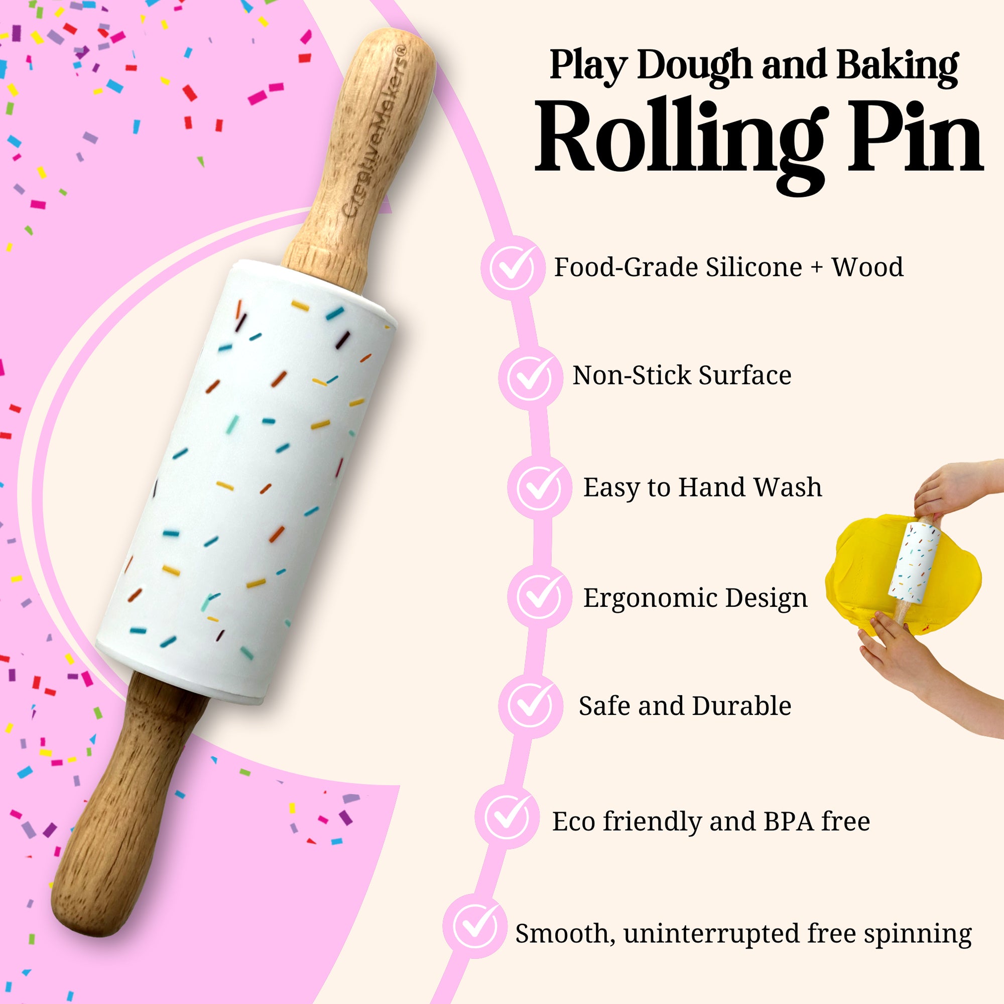 Confetti White Mini Maker's Rolling Pin