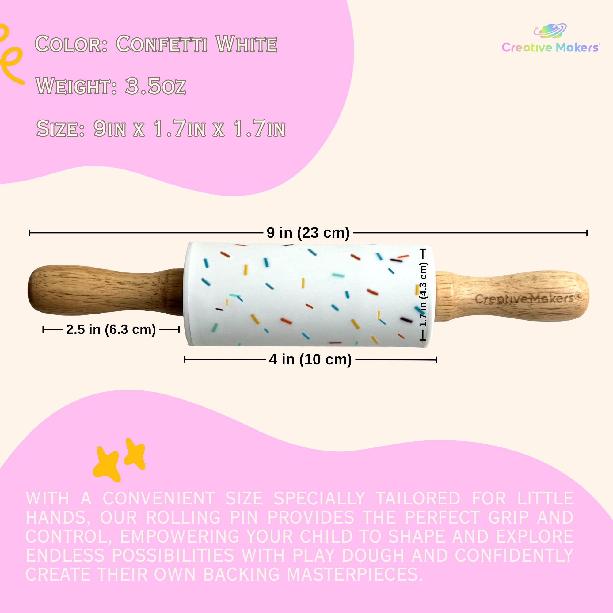 Confetti White Mini Maker's Rolling Pin