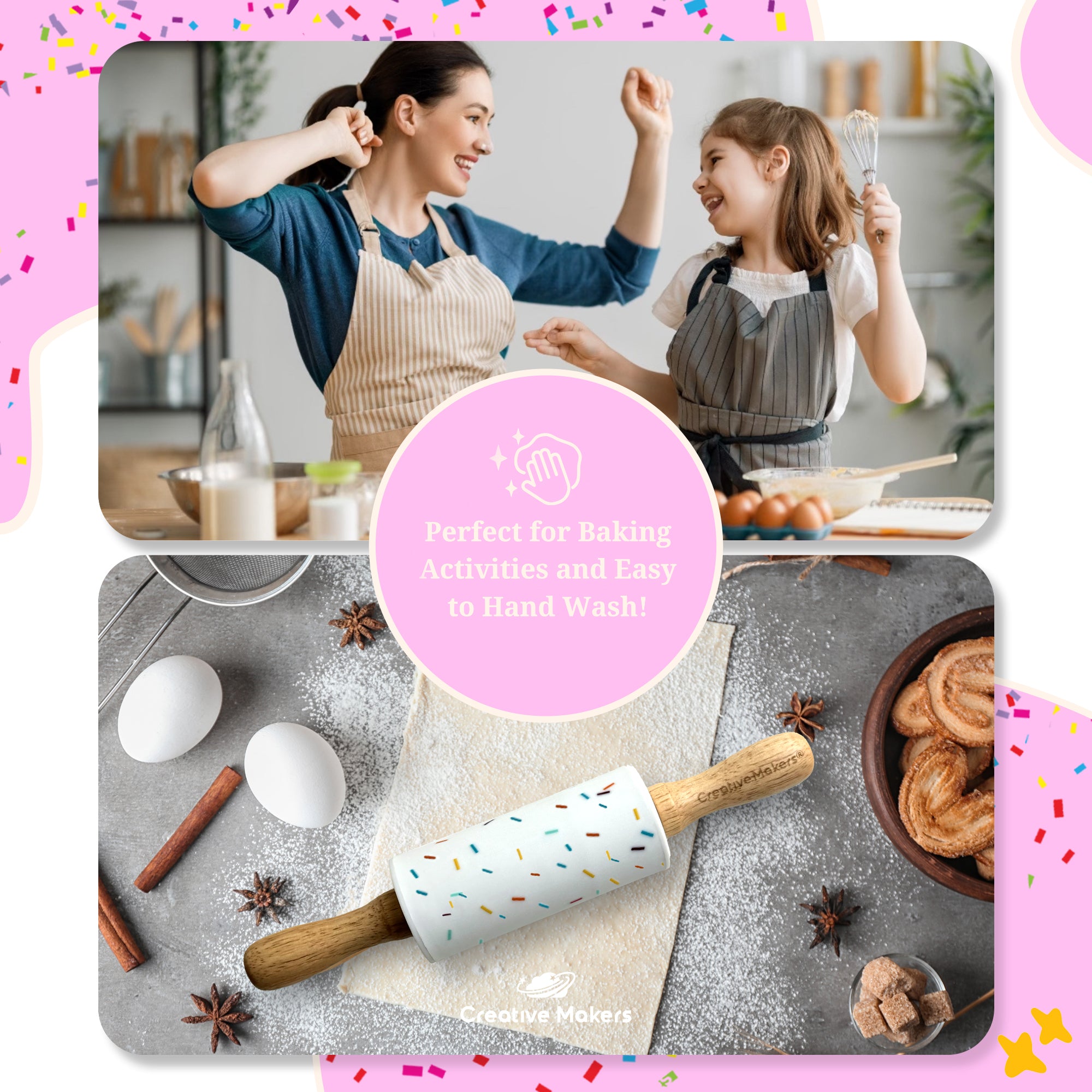 Confetti White Mini Maker's Rolling Pin